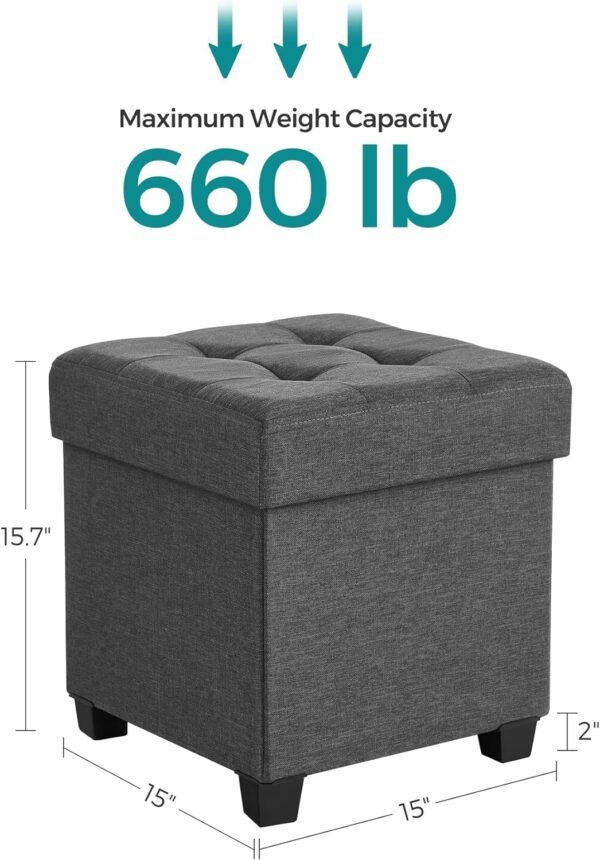 SONGMICS 15 Inches Cube Storage Ottoman, Bedroom Bench with Storage, Foot Stool with Feet, Holds Up to 660 lb, Dark Gray ULSF14GYZ - Image 3