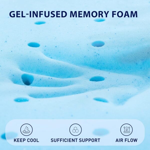 subrtex 3 Inch Gel-Infused Memory Foam Mattress Topper High Density Cooling Bed Tooper Pad Removable Fitted Cover Ventilated Design (Full) - Image 4