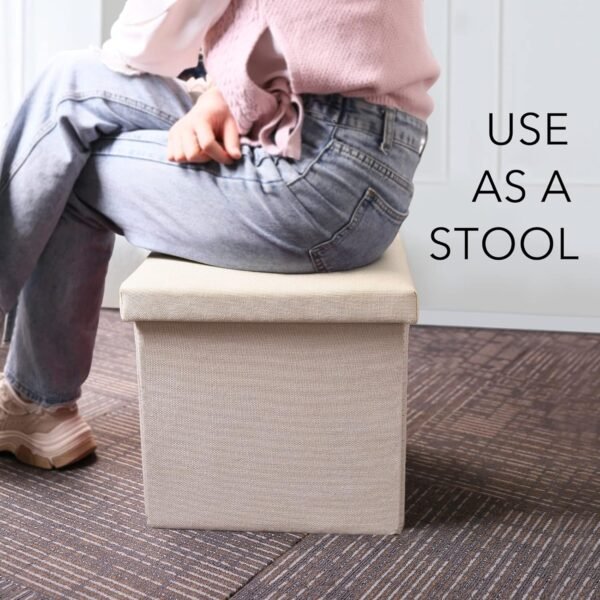 LotFancy Storage Ottoman Cube, Folding Ottoman Cube Seat, Square Ottoman with Lid for Foot Stools and Footrest, Fabric Box Bin for Children and Kids, 13x12x12 Inch - Image 8
