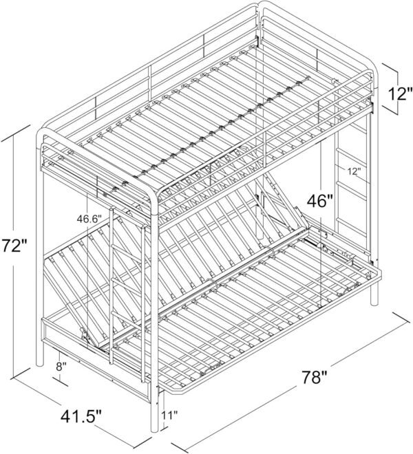 DHP Sammie Twin over Futon Metal Bunk Bed, Black - Image 3