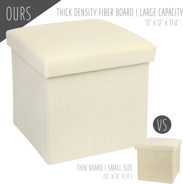 LotFancy Storage Ottoman Cube, Folding Ottoman Cube Seat, Square Ottoman with Lid for Foot Stools and Footrest, Fabric Box Bin for Children and Kids, 13x12x12 Inch - Image 4