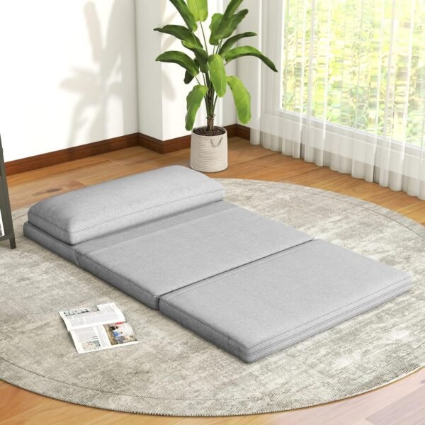 LIFERECORD Convertible Futon Sofa Bed 4 in 1 Multi-Function Modern Mini Single Floor Sleeper Chair with Adjustable Backrest for Living, Small Room Apartment, Dorm, Grey - Image 9