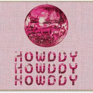 Hot Pink Preppy Sparkling Disco Ball Howdy Door Mat Outdoor Indoor Entrance,17×30 Inches Welcome Entryway Mat Non-Slip Floor Mat for Bachelorette Party Girls Room College Dorm Decor,Teen Girls Gifts