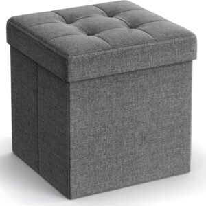 SONGMICS 11.8 Inches Small Folding Storage Ottoman Cube, Storage Footrest, Foot Rest Stool, for Living Room, Bedroom, Dorm, Dark Gray ULSF028G01