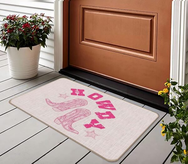 Retro Hot Pink Preppy Howdy Western Cowboy Cowgirl Boots Door Mat Doormat,17"X30" Decorative Dorm Indoor Outdoor Entry Door Mat,Western Welcome Mat Decor,Cowgirl Gifts for Teen Girls Women - Image 2
