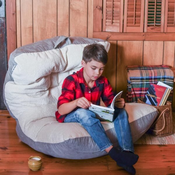 Big Joe Roma Bean Bag Chair, Oat Sherpa and Graphite, Vegan Suede, 3 feet - Image 2