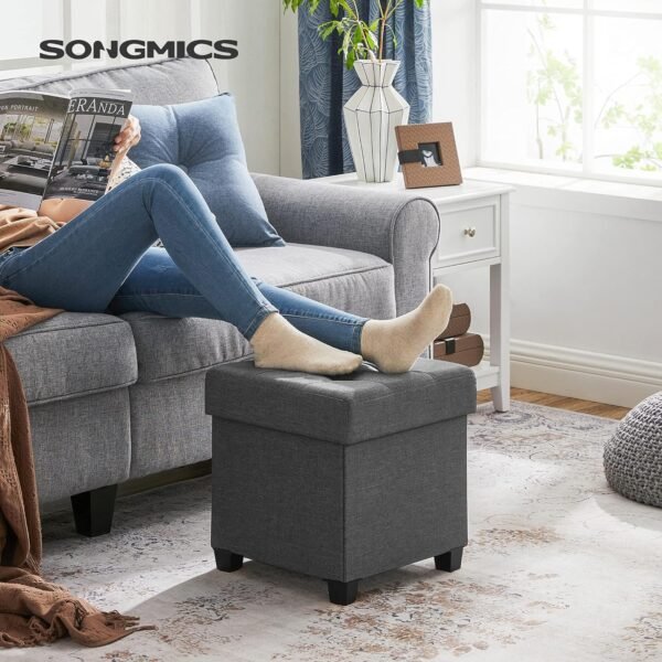 SONGMICS 15 Inches Cube Storage Ottoman, Bedroom Bench with Storage, Foot Stool with Feet, Holds Up to 660 lb, Dark Gray ULSF14GYZ - Image 2