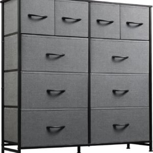 WLIVE Fabric Dresser for Bedroom, Storage Drawer Unit,Dresser with 10 Deep Drawers for Office, College Dorm, Dark Grey