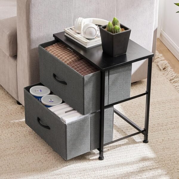 Sweetcrispy Nightstand with 2 Storage Drawers, 20" Height End Tabl Small e Bed Side Furniture, Wooden Top Fabric Cabinet Kids Night Stand Mini Dresser for Bedroom, Closet, Entryway, College Dorm - Image 2