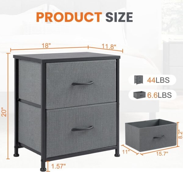 Sweetcrispy Nightstand with 2 Storage Drawers, 20" Height End Tabl Small e Bed Side Furniture, Wooden Top Fabric Cabinet Kids Night Stand Mini Dresser for Bedroom, Closet, Entryway, College Dorm - Image 3