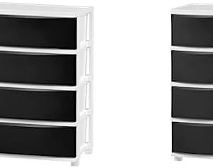 IRIS USA 4 Wide Drawer + 4 Slim Drawer Storage Organizer Unit for Bedroom, Closet, Living Room, Nursery, Dorm, White Frame with Matte Black Front Panels