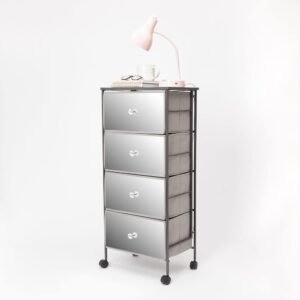 Dormify Mirrored Dresser on Wheels | 4 Drawers | Drawers for Clothes & Storage | Bedside Storage | Nightstand Organizer | 15″ W x 10″ D x 8″ H | Closet Solution | Mirrored | Dorm & Bedroom Essential