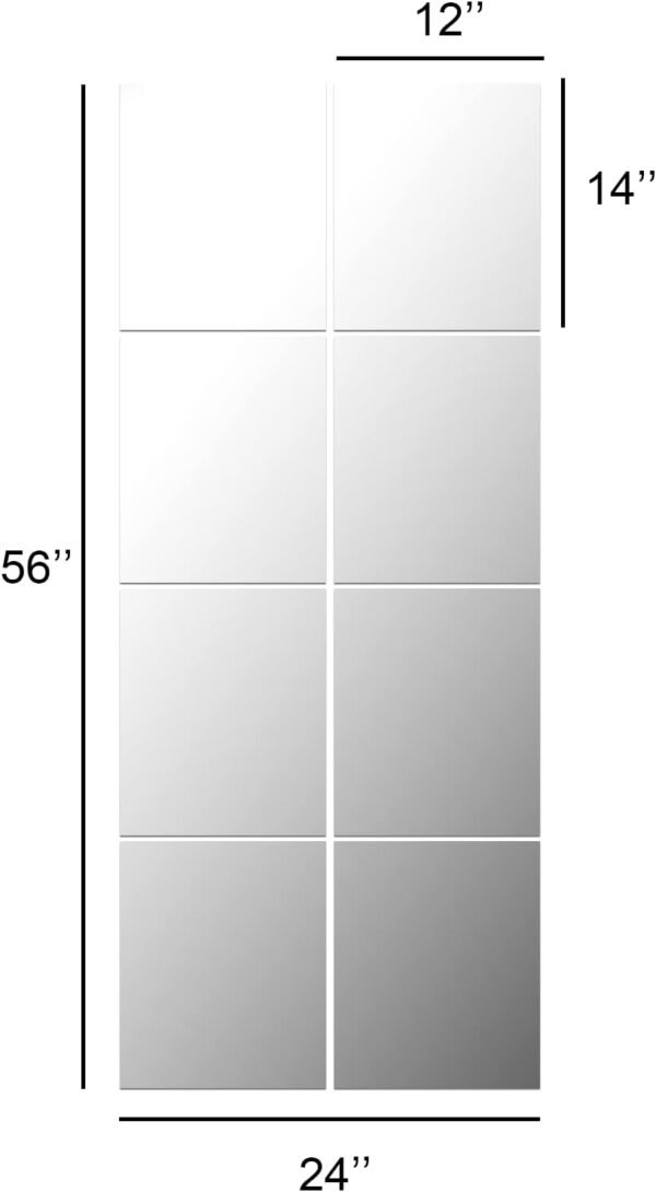 Delma Full Body Length Mirror Tiles Wall Mounted, 14'' x 12'' For Bedroom, Home Gym, Door (Glass - Frameless - 8PCS) - Image 5