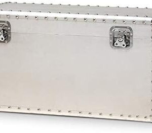 BOWERY HILL Mid-Century Metal and Wood Storage Trunk in Silver