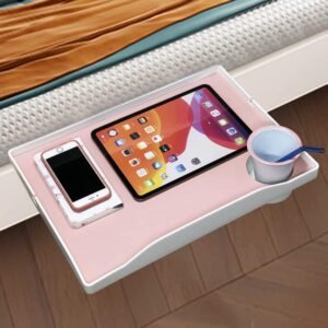 Bedside Shelf for Bed & Top Bunk- College Dorm Room Essentials, Clip On Nightstand Snack Organizer, Floating Bed Side Table Tray Shelfie，Cord Holder for Top Bunk Organizer Bedroom,
