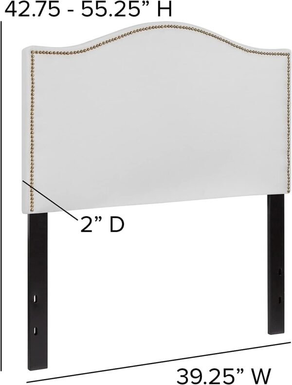 Flash Furniture Lexington Upholstered Twin Size Headboard with Accent Nail Trim in White Fabric - Image 3