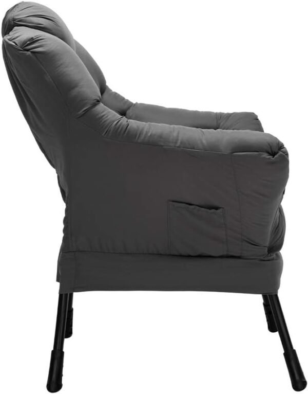 AbocoFur Modern Fabric Large Lazy Chair, Accent Oversized Comfy Reading Chair, Thick Padded Cozy Lounge Chair with Armrest, Steel Frame Leisure Sofa Chair for Living Room, Bedroom, Dorm, Dark Grey - Image 4