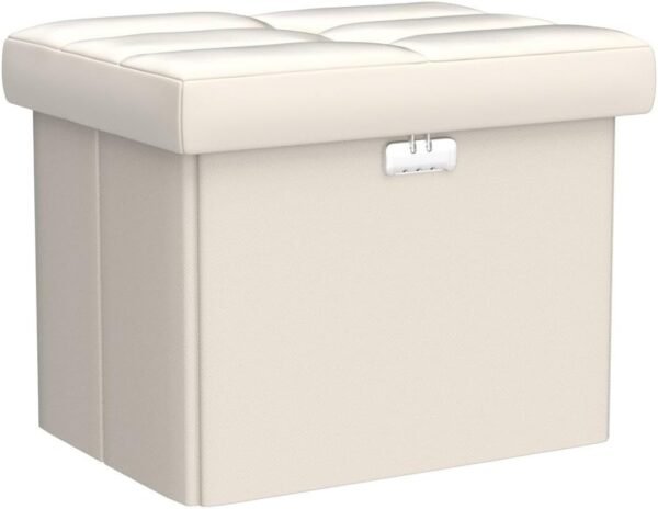 Tamfile Ottoman with Storage, Folding Storage Ottoman with Lock, Vanity Chair with Storage, Fireproof Waterproof Foot Rest Stool with Storage,17 Inches Short Ottoman, Ottoman for Living Room (Beige) - Image 4