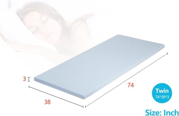 3 Inch Memory Foam Mattress Topper Cooling Gel Infused Mattress Topper Ventilated Design Pressure-Relieving Layers CertiPUR-US Certified,Twin Blue - Image 6