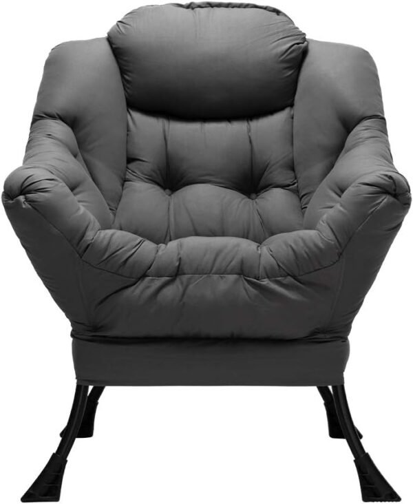 AbocoFur Modern Fabric Large Lazy Chair, Accent Oversized Comfy Reading Chair, Thick Padded Cozy Lounge Chair with Armrest, Steel Frame Leisure Sofa Chair for Living Room, Bedroom, Dorm, Dark Grey - Image 8