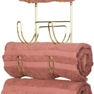 mDesign Steel Wall Mount Towel Rack with 6 Compartments – Towel Holder and Towel Storage Shelf Organizer for Bathroom, Powder Room – Concerto Collection – Soft Brass