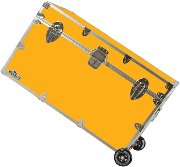 C&N Footlockers - XL Graduate Storage Trunk w/Wheels - Made in the USA - STEEL Footlocker for College Dorm Room & Summer Camp - 32 x 18 x 18.5 Inches (Gold)