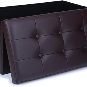 WoneNice 30 Inches Faux Leather Folding Storage Ottoman Bench, Storage Chest, Bedroom Bench with Storage – Holds Up to 300 lbs, 30 x 15 x 15 Inches, Dark Brown