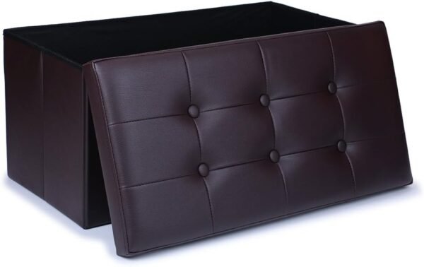 WoneNice 30 Inches Faux Leather Folding Storage Ottoman Bench, Storage Chest, Bedroom Bench with Storage - Holds Up to 300 lbs, 30 x 15 x 15 Inches, Dark Brown