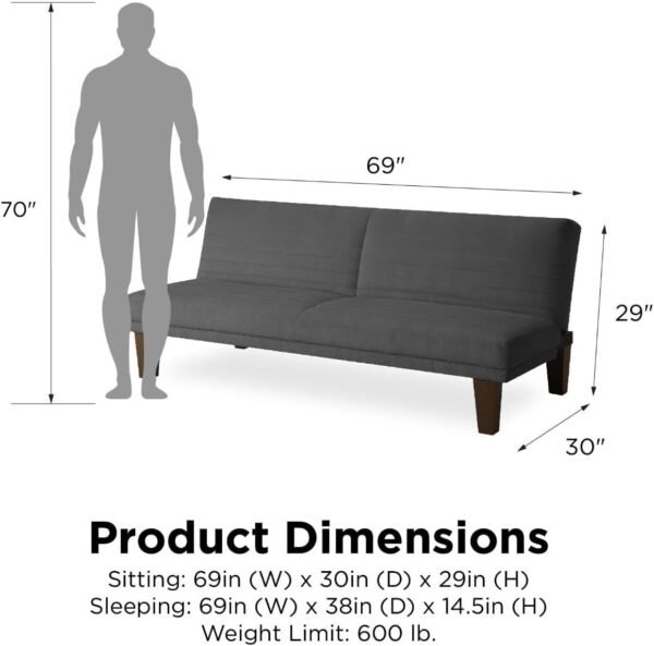 DHP Dillan Convertible Futon with Microfiber Upholstery, Grey - Image 3