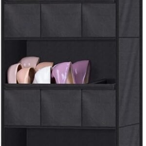 AOODA Over The Door Shoe Organizer Storage, Holds 15 Pairs Hanging Shoe Rack for Door with Large Deep Pockets, Narrow Door Shoe Holder for Closet Wall with 4 Hooks, Black