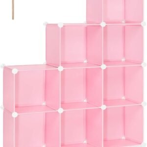 TomCare Cube Storage Organizer 9-Cube Closet Organizer and Storage Shelves Bookshelf Cubes Organizer Plastic Book Shelf Bookcase DIY Square Closet Cabinet Shelves for Bedroom Office, Pink