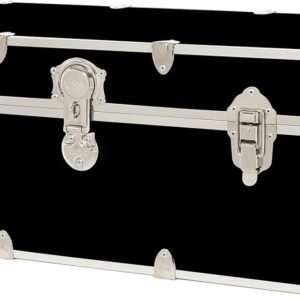 Rhino Trunk & Case Large Armor College Trunk with Removeable Wheels, Secure Dorm Storage Chest, Ideal Footlocker for Students, Strong Trunks 1000+ Pounds Sitting Capacity 32″x18″x14″ (Black)