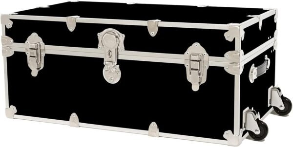Rhino Trunk & Case Large Armor College Trunk with Removeable Wheels, Secure Dorm Storage Chest, Ideal Footlocker for Students, Strong Trunks 1000+ Pounds Sitting Capacity 32"x18"x14" (Black)