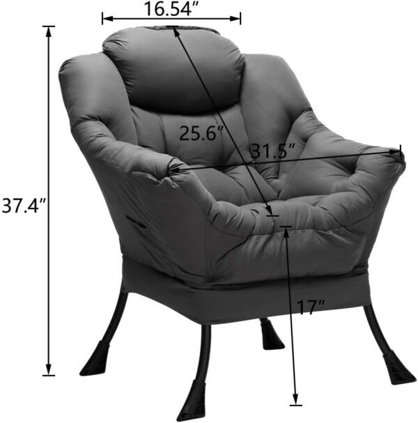 AbocoFur Modern Fabric Large Lazy Chair, Accent Oversized Comfy Reading Chair, Thick Padded Cozy Lounge Chair with Armrest, Steel Frame Leisure Sofa Chair for Living Room, Bedroom, Dorm, Dark Grey - Image 3