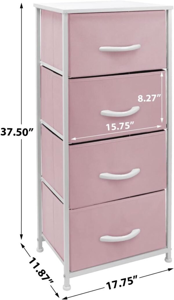 Sorbus Dresser Storage Tower, Organizer Drawers for Closet Boys & Girls Bedroom, Bedside Furniture, Chest for Home, College Dorm, Steel Frame, Wood Top, Fabric Bins(Pink) - Image 3