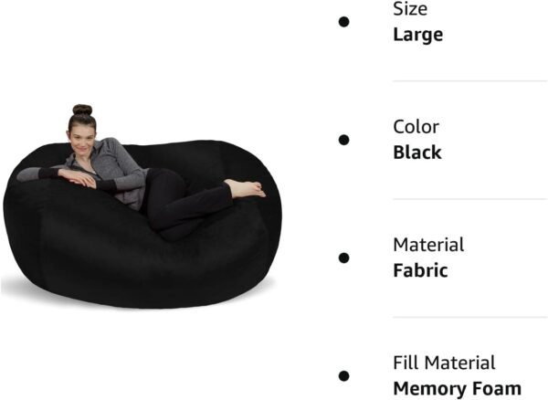 Sofa Sack - Plush Bean Bag Sofas with Super Soft Microsuede Cover - XL Memory Foam Stuffed Lounger Chairs for Kids, Adults, Couples - Jumbo Bean Bag Chair Furniture - Black 6' - Image 8
