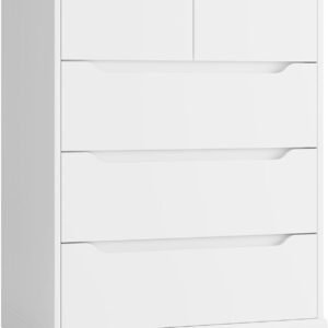 HOSTACK Modern 5 Drawer Dresser for Bedroom, Chest of Drawers with Storage, Wood Storage Chest Organizers with Cut-Out Handles, Accent Storage Cabinet for Living Room, Entryway, Hallway, White