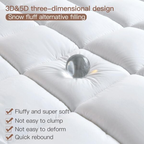 Mattress Topper King Size, 100% Cotton Extra Thick 5D+3D Snow Soft Pillow Topper Mattress Pad Cover Bed Mattress Topper, Hotel Quality, Down Alternative, Plush and Support (King) - Image 2