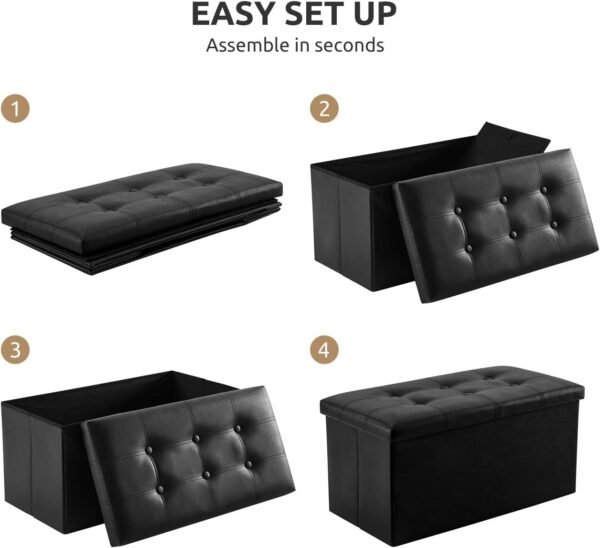 30 inches Folding Storage Ottoman, 80L Storage Bench for Bedroom and Hallway, Faux Leather Black Footrest with Foam Padded Seat, Support 350lbs - Image 3