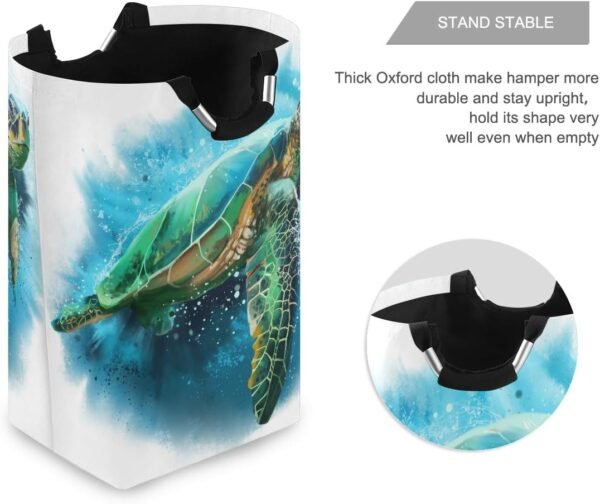 22.7"(H) Collapsible Laundry Hamper Watercolor Sea Turtle Laundry Basket Organizer Large with Handle Foldable Clothes Hamper - Image 3