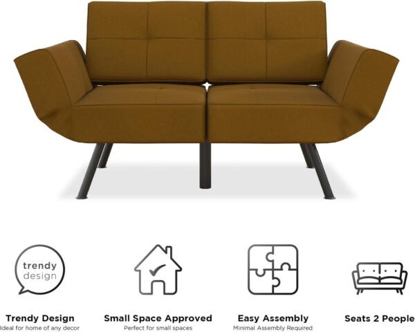 REALROOMS Euro Upholstered Tufted Loveseat Futon with Storage Pockets, Mustard Yellow - Image 9