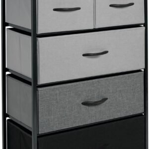 mDesign Tall Dresser Storage Chest – Vanity Furniture Cabinet Tower Unit for Bedroom, Office, and Closet – Textured Print – 5 Removable Drawers – Gray/Multi-Color/Black