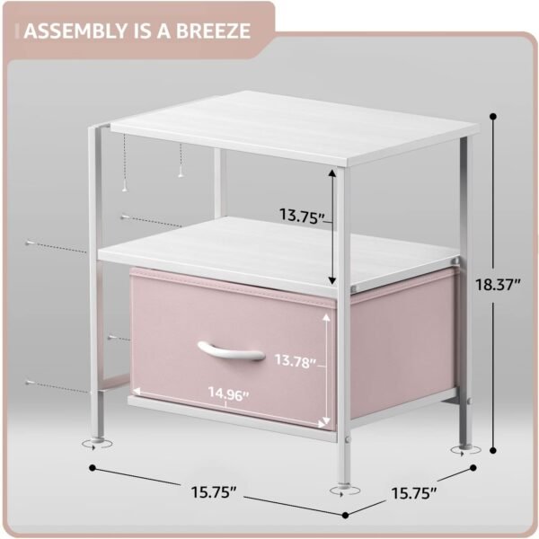 Sorbus 1 Drawer Shelf Storage Nightstand - Kids Bedside Furniture End Table Night Stand with Steel Frame Wood Top & Easy Pull Fabric Bins. Dresser & Chest for Home Bedroom Accessories Office & College - Image 3