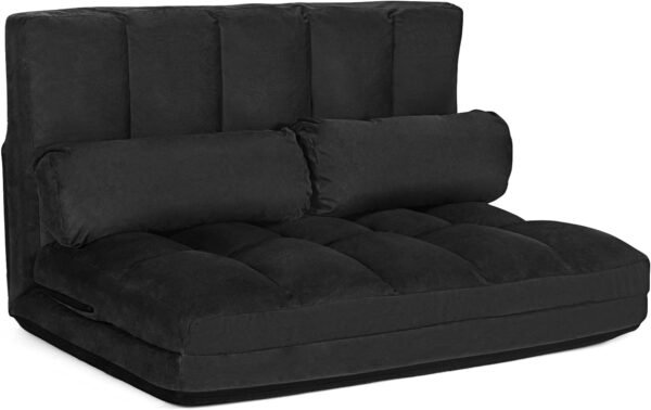 KOMFOTT Adjustable Floor Sofa Bed, Foldable Lazy Sofa Sleeper Bed with 6 Position Backrest & 2 Pillows, Convertible Futon Couch Bed with Suede Cloth Cover, Lounge Recliner for Living Room (Black) - Image 8