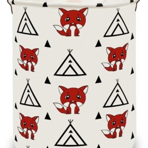 Storage Baskets,Canvas Fabric Laundry Hamper-Collapsible Storage Bin with Handles,Toy Organizer Bin for Kid’s Room,Office,Nursery Hamper (Racing Flag Triangle) (Triangle Fox)