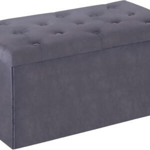 SUPER DEAL Velvet Storage Ottoman Bench Foldable Storage Chest Footrest Toy Box for Entryway, Living Room, Bedroom, 550 lb Load Capacity, 31.4×15.7×15.7 inches Dark Grey