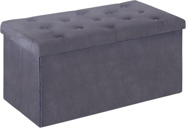 SUPER DEAL Velvet Storage Ottoman Bench Foldable Storage Chest Footrest Toy Box for Entryway, Living Room, Bedroom, 550 lb Load Capacity, 31.4x15.7x15.7 inches Dark Grey