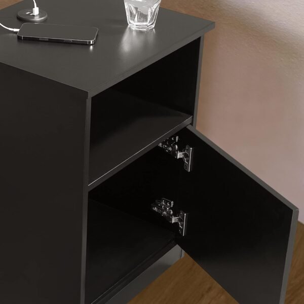 PrimeZone Modern Nightstand with 3 USB Ports -Waterproof Bedside Table with Cabinet & Open Storage, Night Stand with Charging Station, End Side Table Furniture for Bedroom, 16"D x 18"W x 24"H, Black - Image 7
