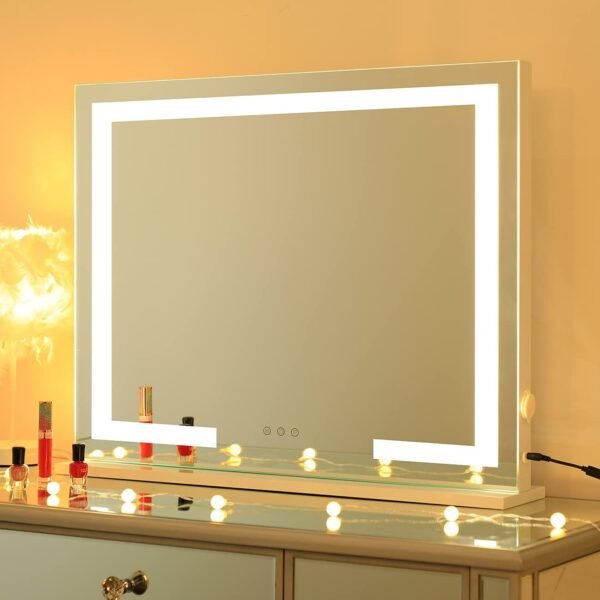 HOMPEN Makeup Vanity Mirror with Lights, Lighted Vanity Mirror, Table Top Lighted Beauty Mirror, Dimmable LED Light Strips, Hollywood Style Mirror, 28"x22" - Image 8