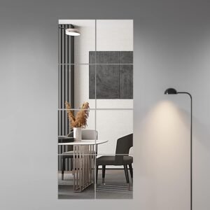 Delma Full Body Length Mirror Tiles Wall Mounted, 14” x 12” For Bedroom, Home Gym, Door (Glass – Frameless – 8PCS)